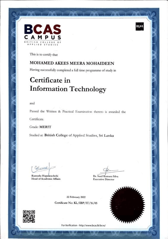 Certificate in Information Technology